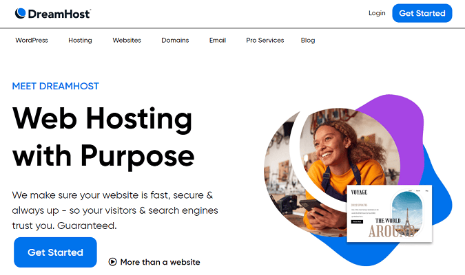 Dreamhost web hosting dashboard