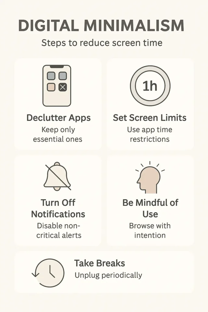 Digital minimalism habits infographic